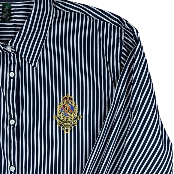 Lauren Ralph Lauren Womens Button Down Shirt Embroidered Crest Size 3X Preppy - Picture 7 of 16